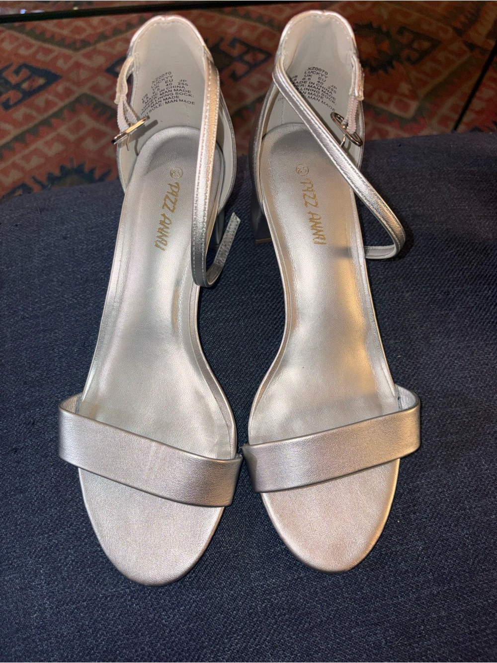 Silver Low Block Ankle-Strap Sandals